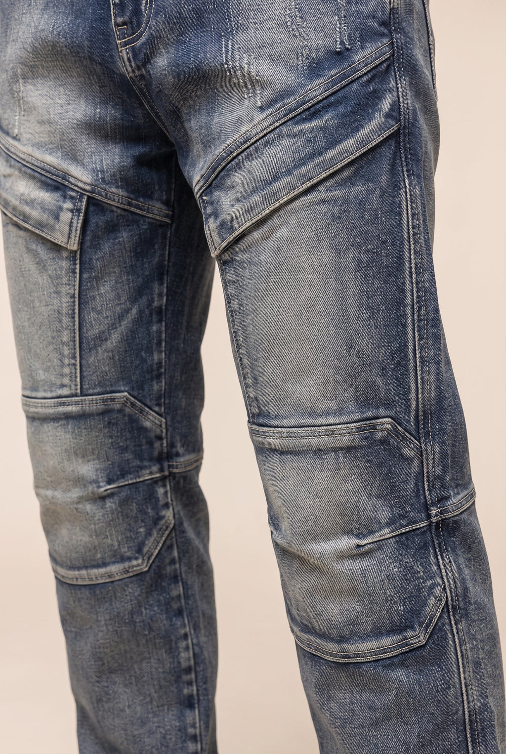 Men's Casual Straight Jeans with Panel Detail - detail closeup