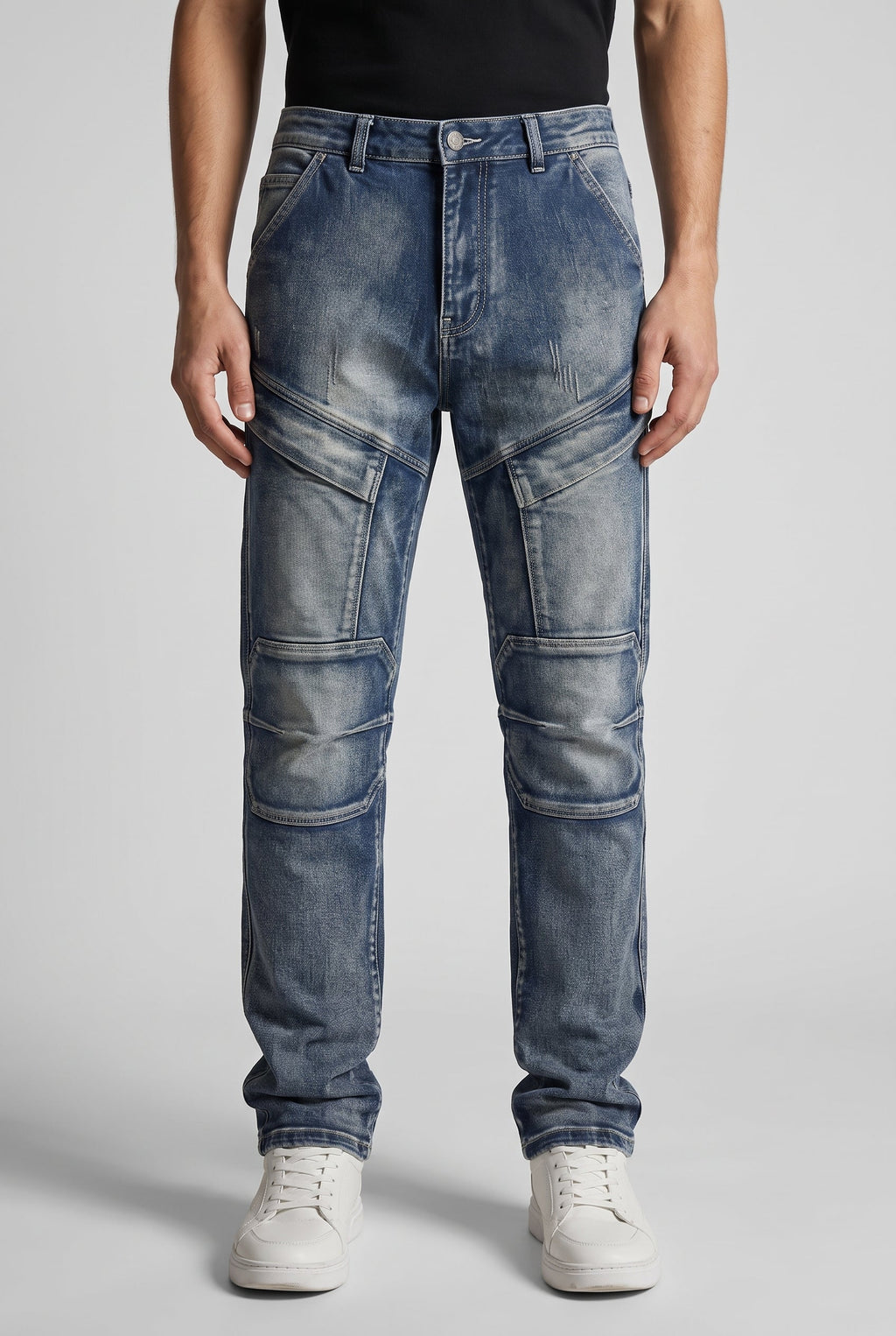 Men's Casual Straight Jeans with Panel Detail - Default