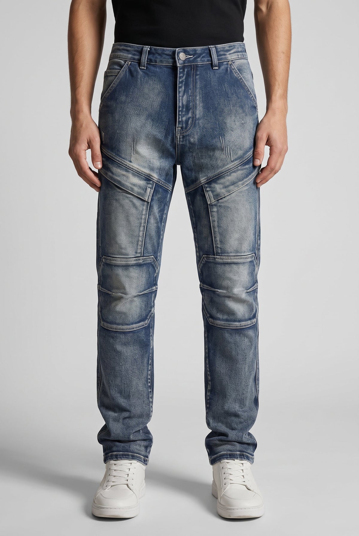 Men's Casual Straight Jeans with Panel Detail - Default