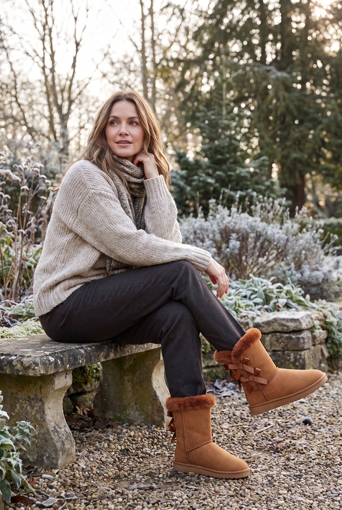 Women's Cozy Winter Boots with Bow Detail - lifestyle