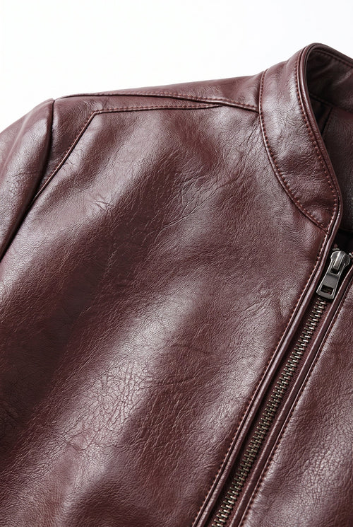 Men's Classic Faux Leather Jacket - detail closeup