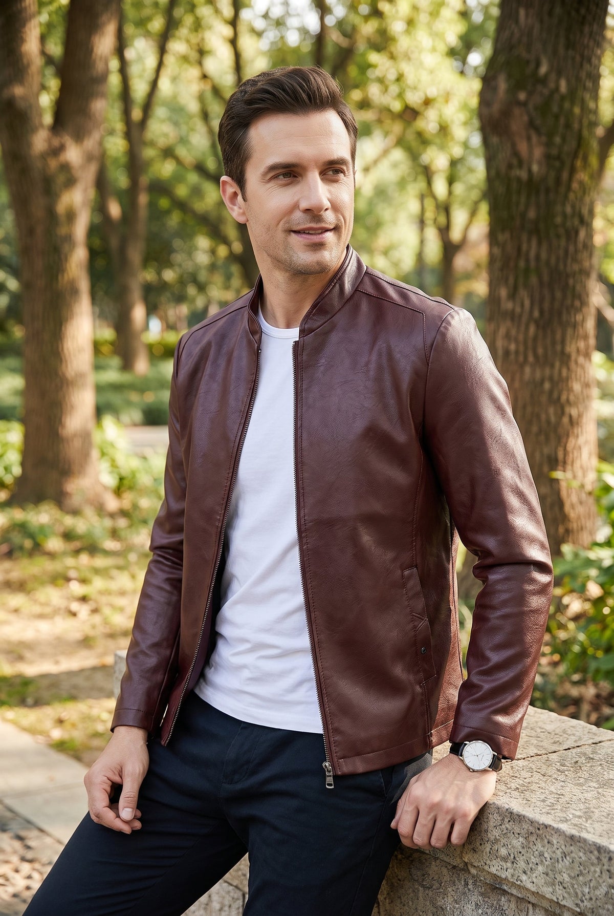 Men's Classic Faux Leather Jacket - lifestyle