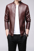 Men's Classic Faux Leather Jacket - Maroon