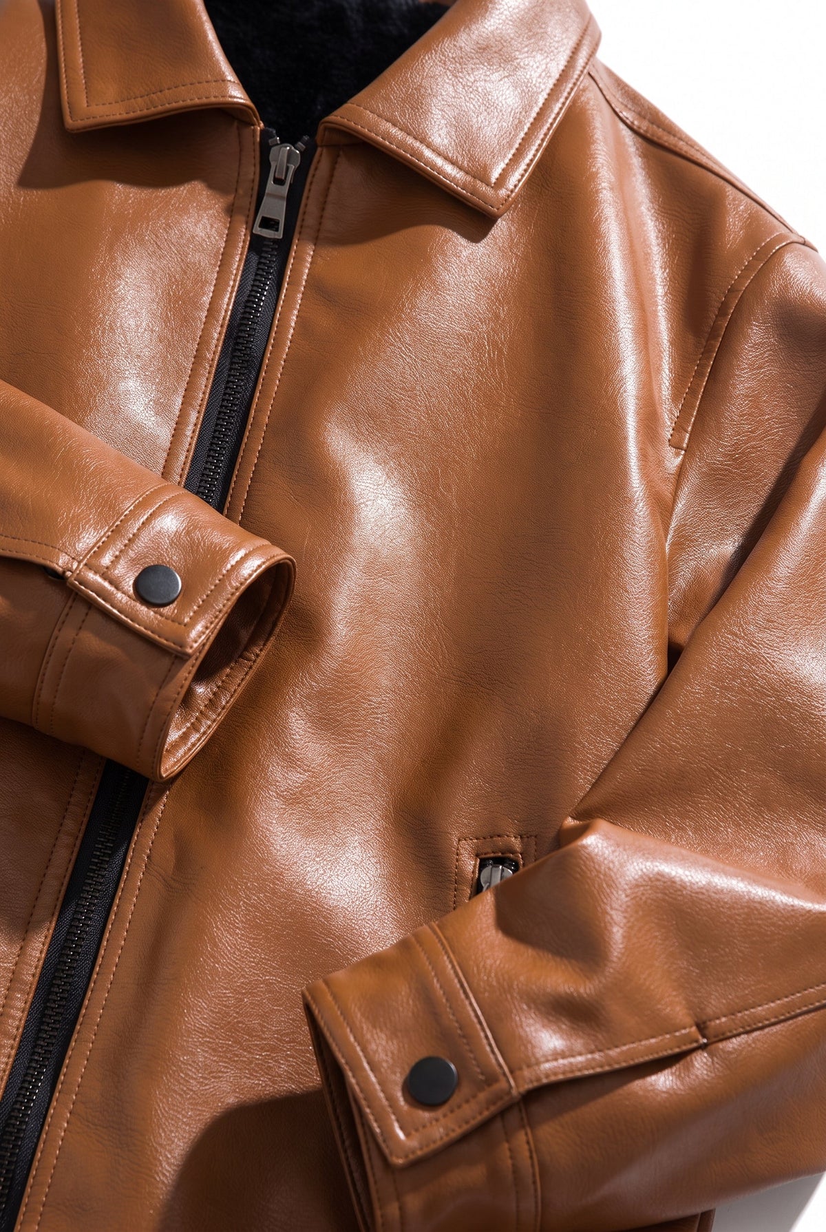 Men's Classic Faux Leather Jacket - detail closeup