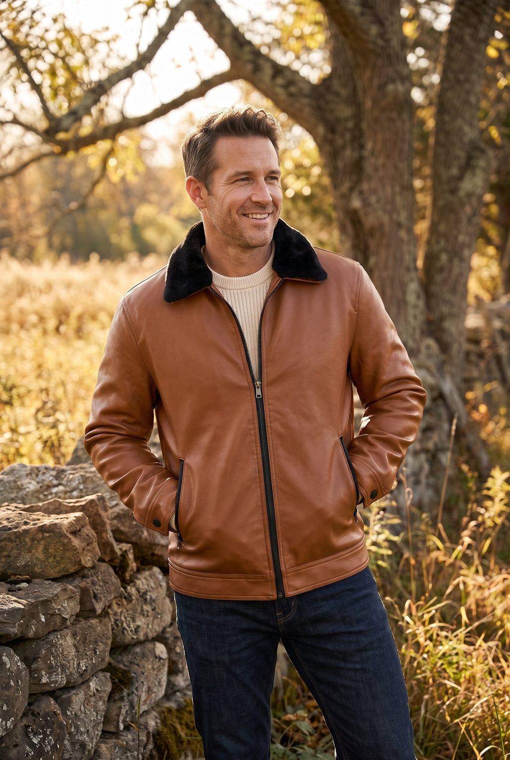 Men's Classic Faux Leather Jacket - lifestyle