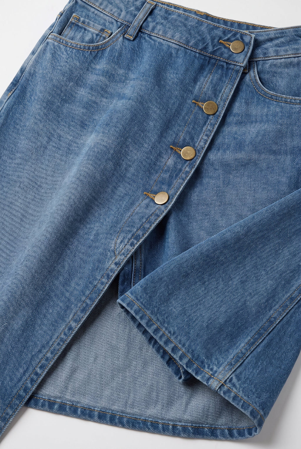 Women's Wide Leg Denim Pants with Asymmetric Wrap - detail closeup