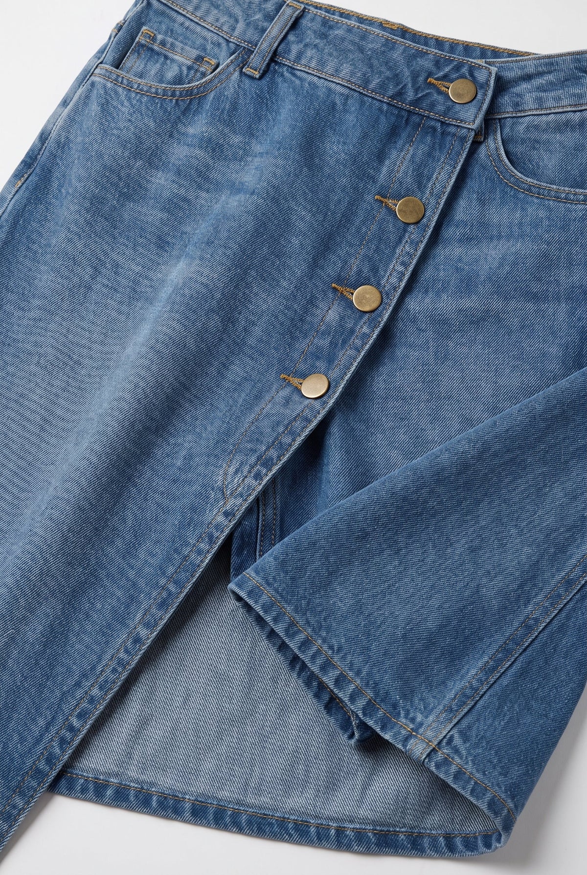 Women's Wide Leg Denim Pants with Asymmetric Wrap - detail closeup
