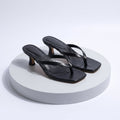 Women's Square Toe Kitten Heel Sandals - Black