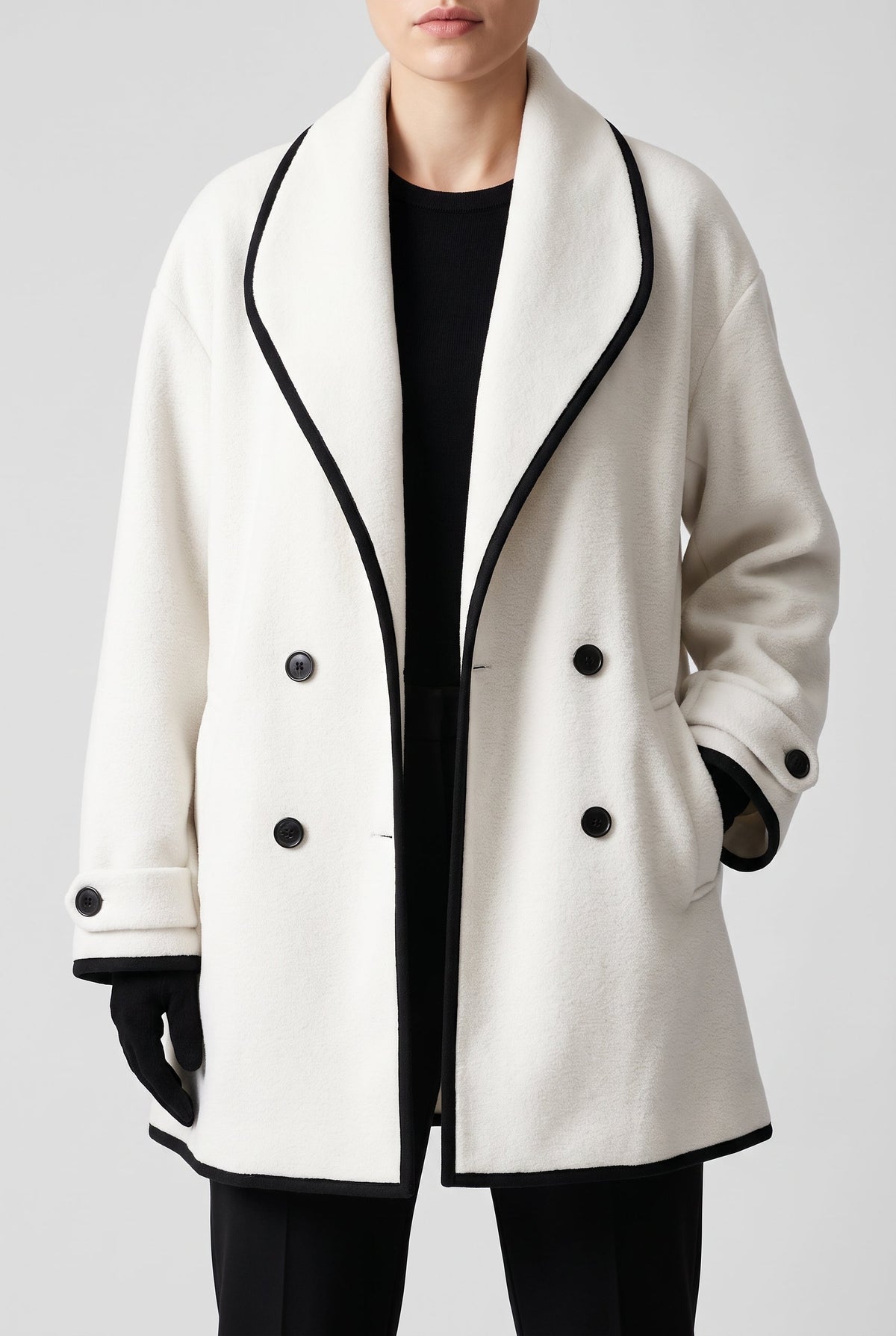 Women's Cozy Double-Breasted Fleece Jacket - White