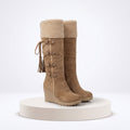 Women's Winter Wedge Knee-High Boots - Brown