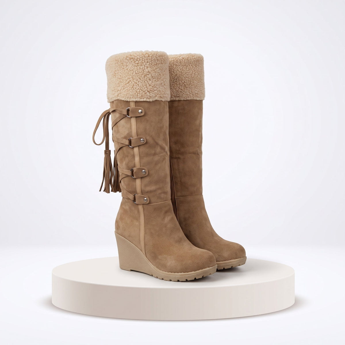 Women's Winter Wedge Knee-High Boots - Brown