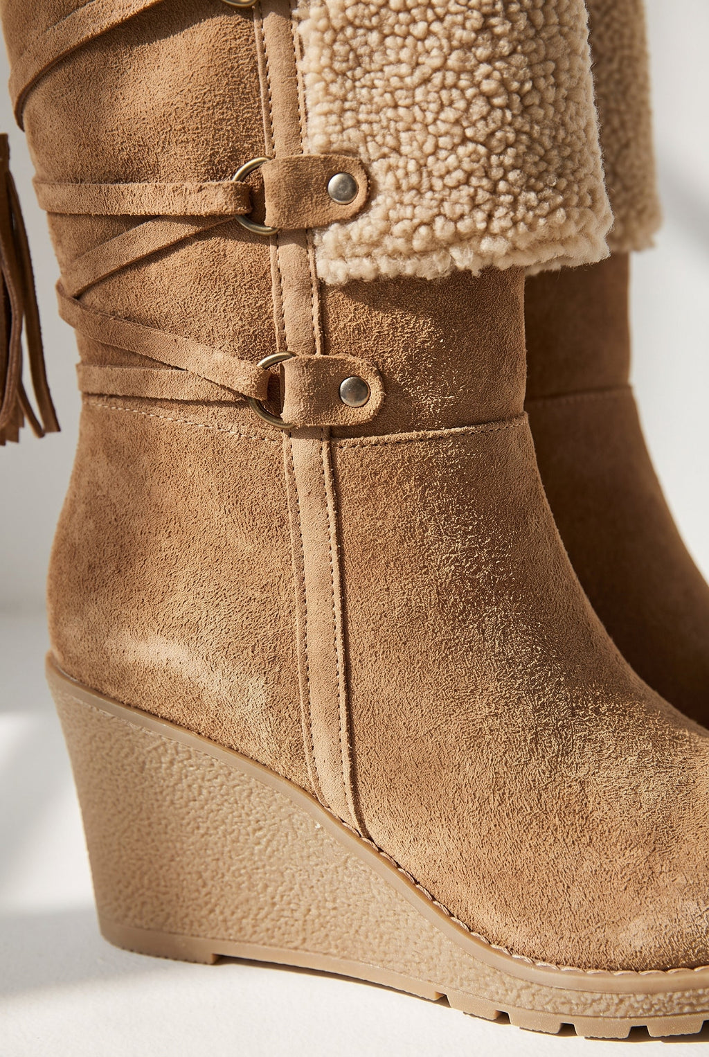 Women's Winter Wedge Knee-High Boots - detail closeup