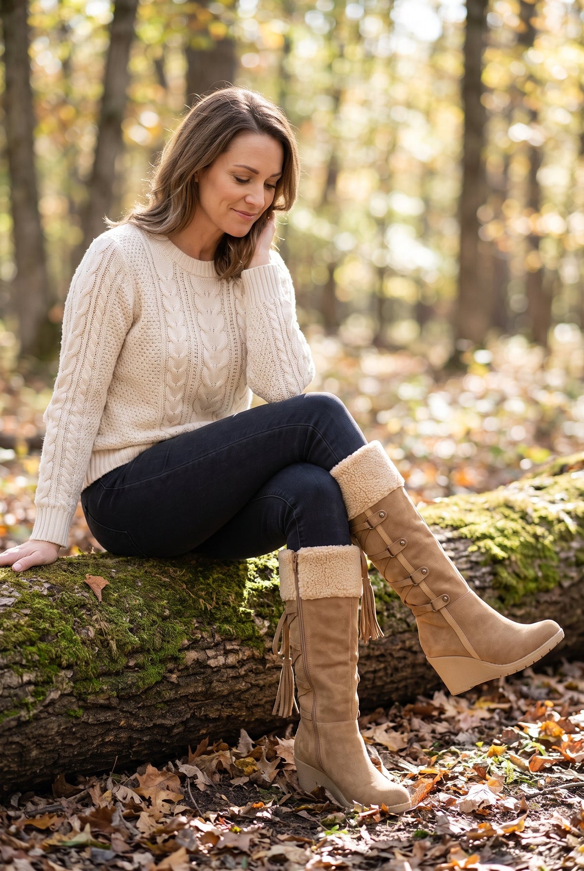 Women's Winter Wedge Knee-High Boots - lifestyle