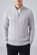 Men's Classic Cable Knit Quarter Zip Sweater - Grey