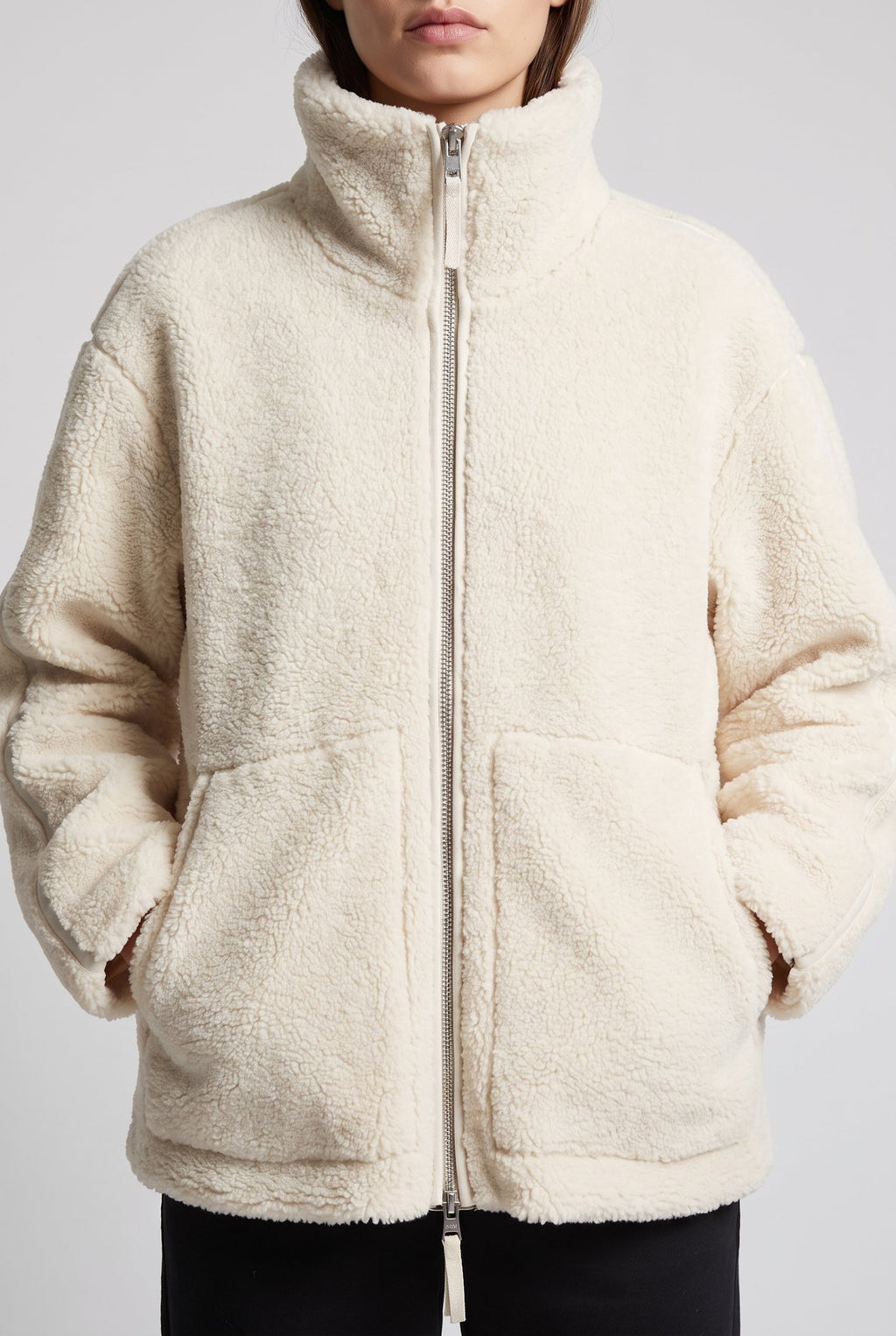Women's Cozy Fleece Jacket with Zip Closure - Beige